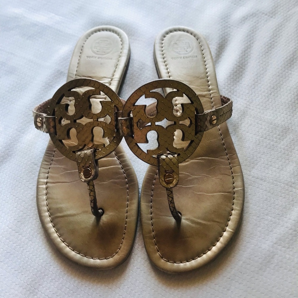 Tory Burch Metallic Gold Logo Thong Sandals